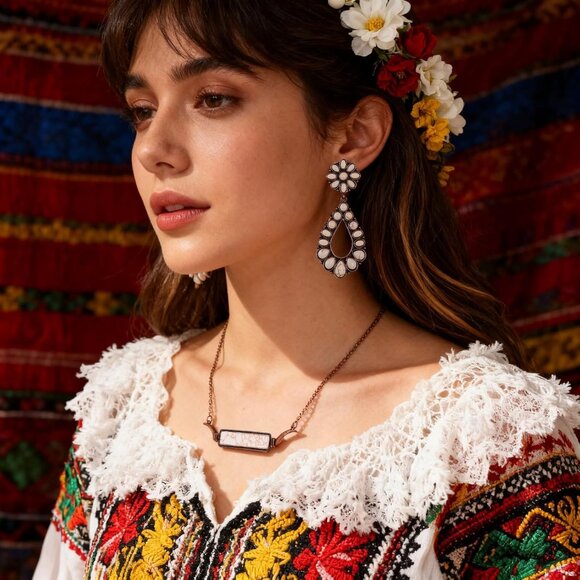 3 Pcs Rustic Western Jewelry for Women Cowgirl Jewelry Set Turquoise Necklace Ea - Picture 5 of 6